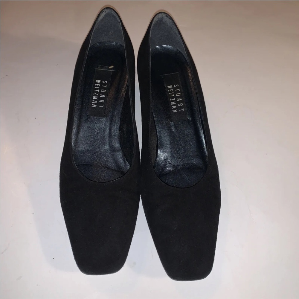 Vintage Stuart Weitzman Black Suede Mirrored Heels Square Toe Women’s Sz 9